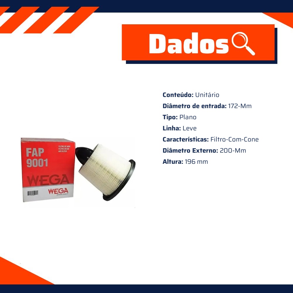 Filtro de Ar para Ford Explorer e Ranger - Wega - FAP-9001