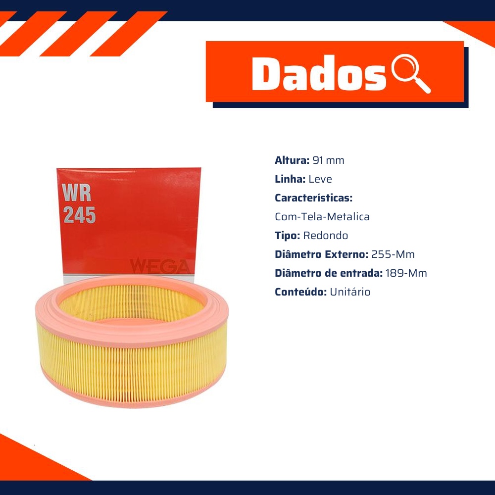 Filtro de Ar do Motor - Wega - WR-245