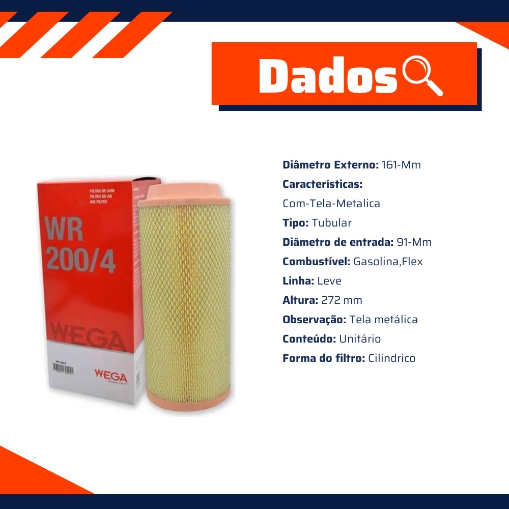 Filtro de Ar para Chevrolet Blazer e S10 - Wega - WR-200/7