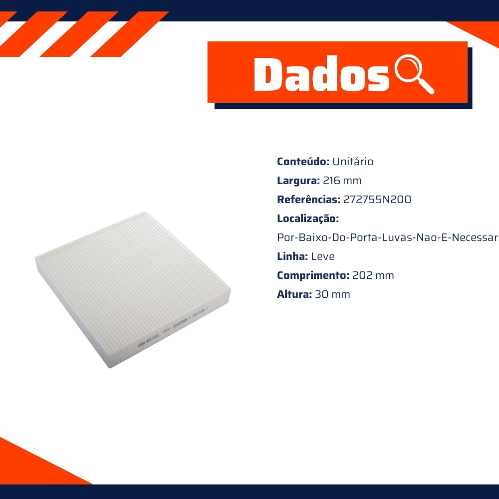 Filtro de Ar da Cabine para Nissan X-TRAIL - Wega - AKX-1951