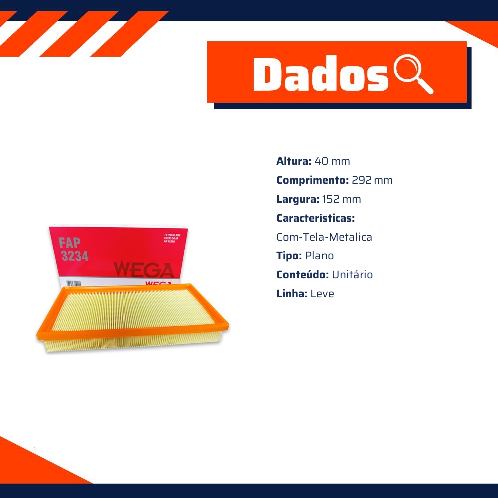 Filtro de Ar do Motor - Wega - FAP-3234