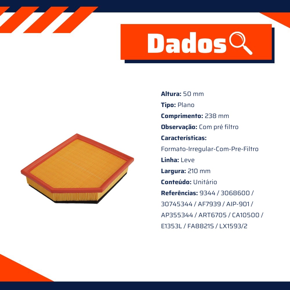 Filtro de Ar para Volvo XC60 - Wega - FAP-9275