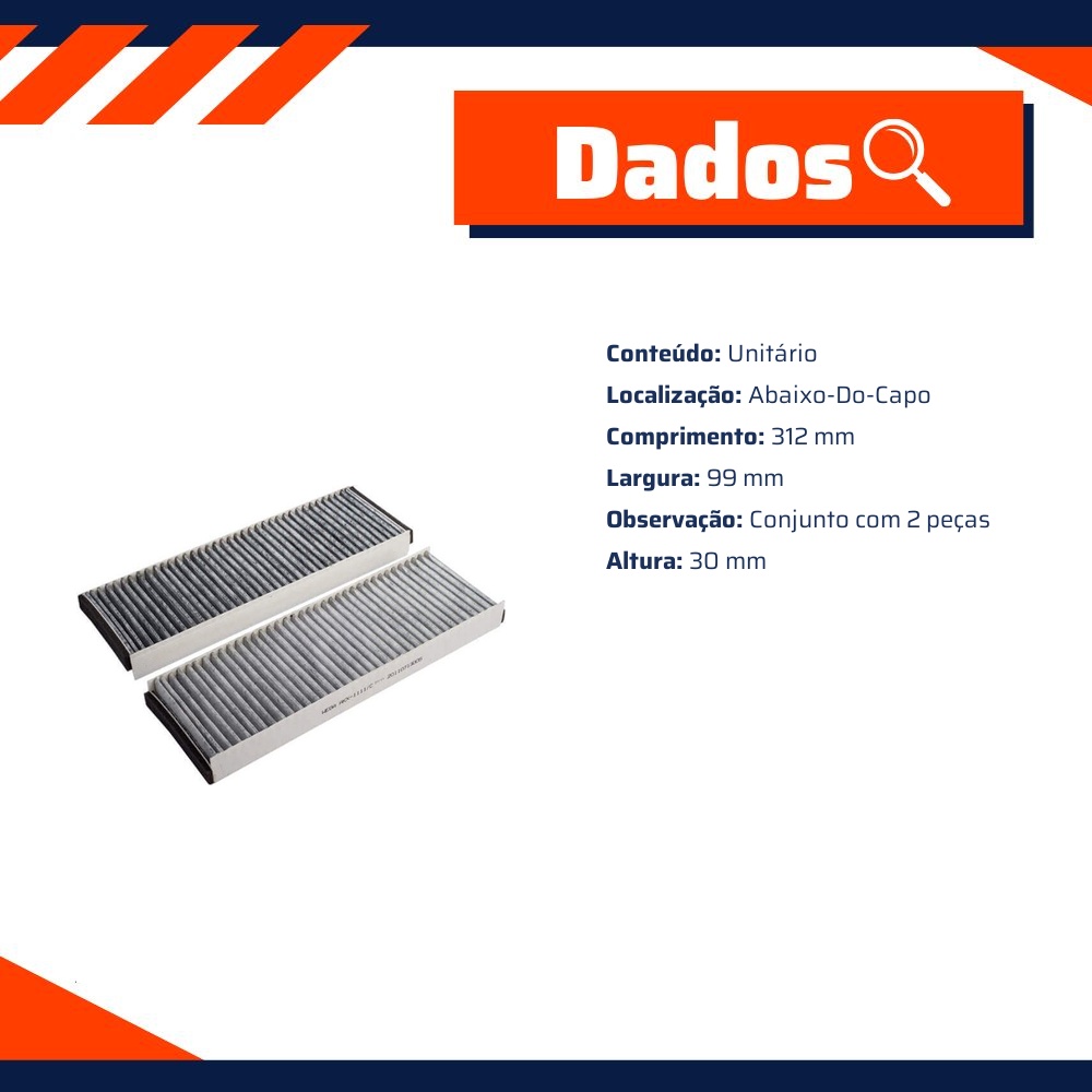 Par FIltro de Ar Condicionado Cabine com Carvão Ativado - Wega - AKX-1111/C