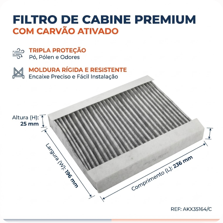 Filtro de Ar da Cabine com Carvão Ativado para Citroen Xsara e Xsara Picasso - Wega - AKX-35164/C