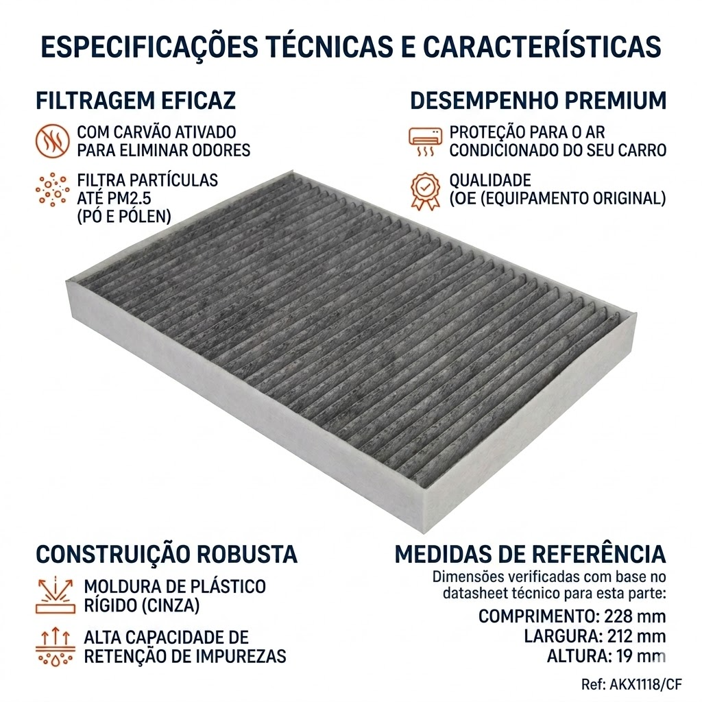 FIltro de Ar Condicionado Cabine com Carvão Ativado - Wega - AKX-1118/CF