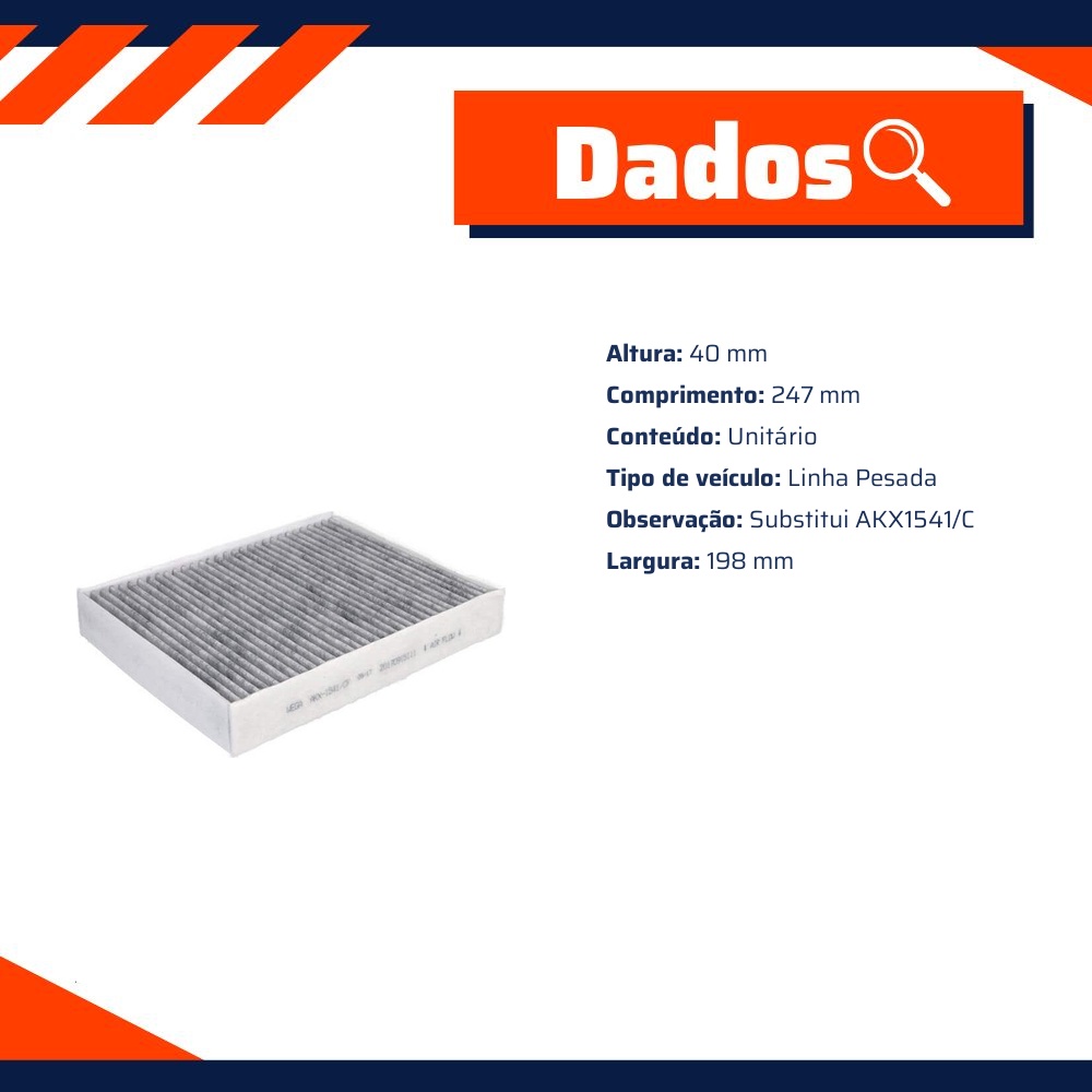 FIltro de Ar Condicionado Cabine com Carvão Ativado - Wega - AKX-1541/CF
