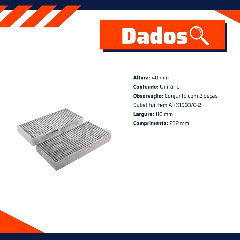 FIltro de Ar Condicionado Cabine com Carvão Ativado - Wega - AKX-1593/CF-2