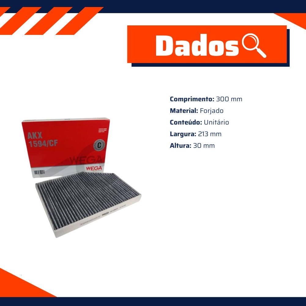 FIltro de Ar Condicionado Cabine com Carvão Ativado - Wega - AKX-1594/CF