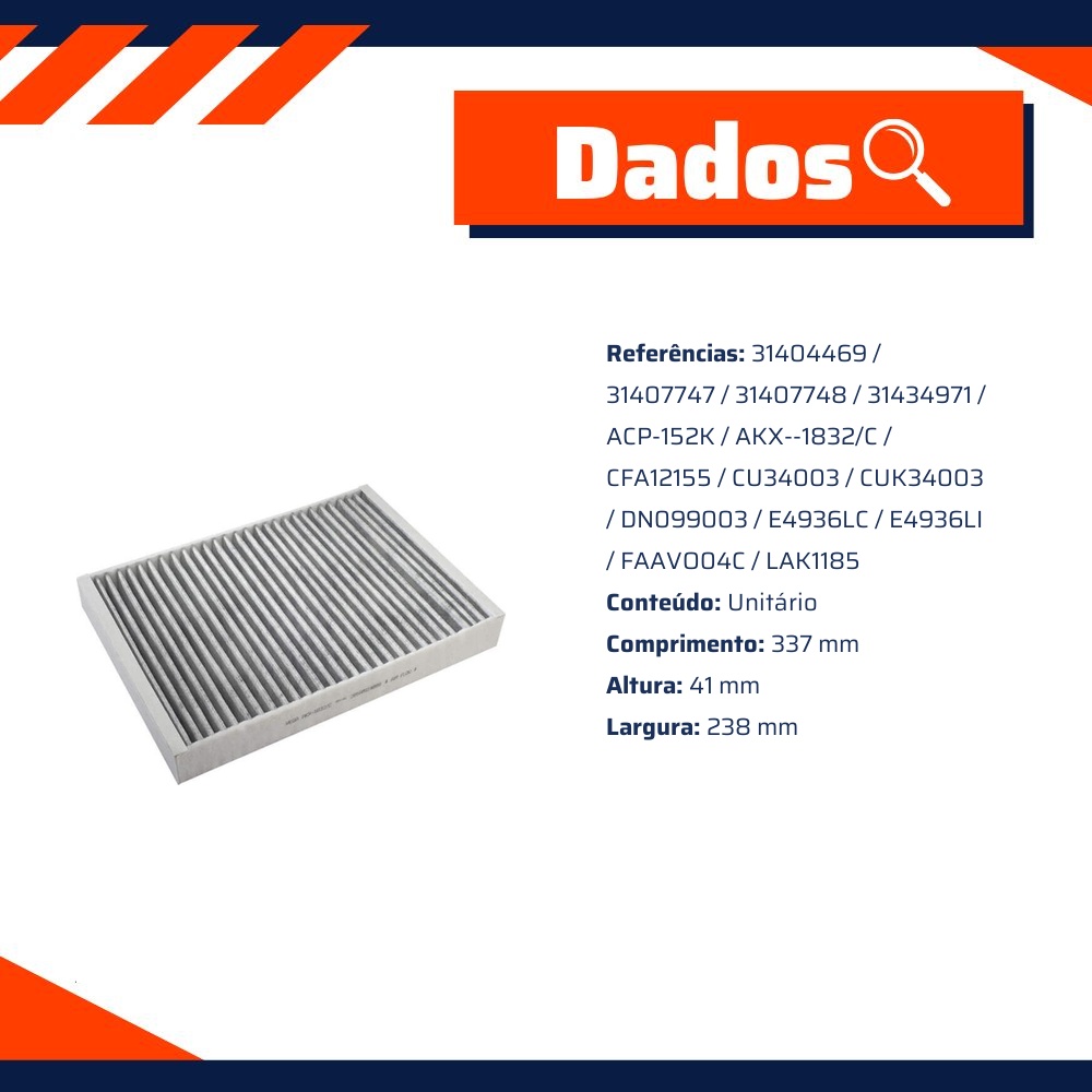 FIltro de Ar Condicionado Cabine com Carvão Ativado - Wega - AKX-1832/CF