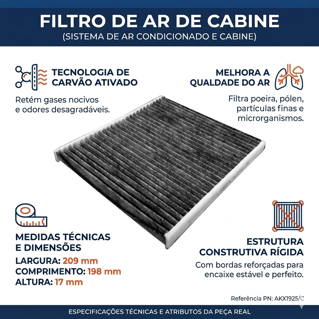 Filtro de Ar da Cabine com Carvão Ativado para Nissan March e Versa - Wega - AKX-1925/C