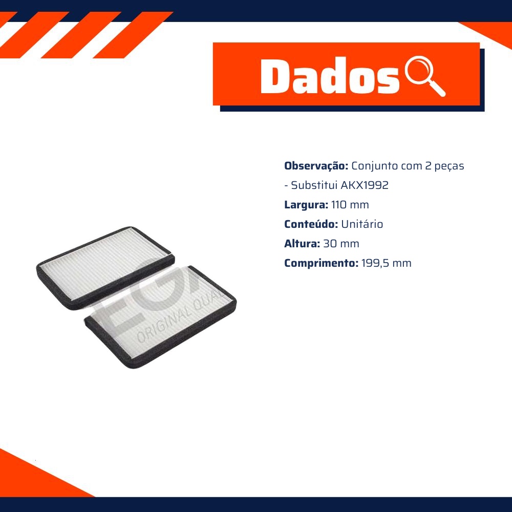 Par Filtro de Ar da Cabine para Mitsubishi Pajero Tr4 - Wega - AKX-1992-2