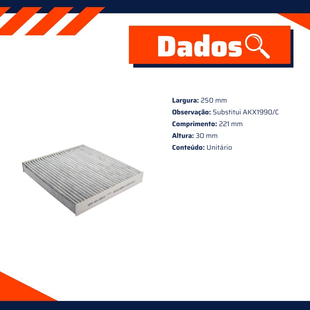 FIltro de Ar Condicionado Cabine com Carvão Ativado - Wega - AKX-2003/C