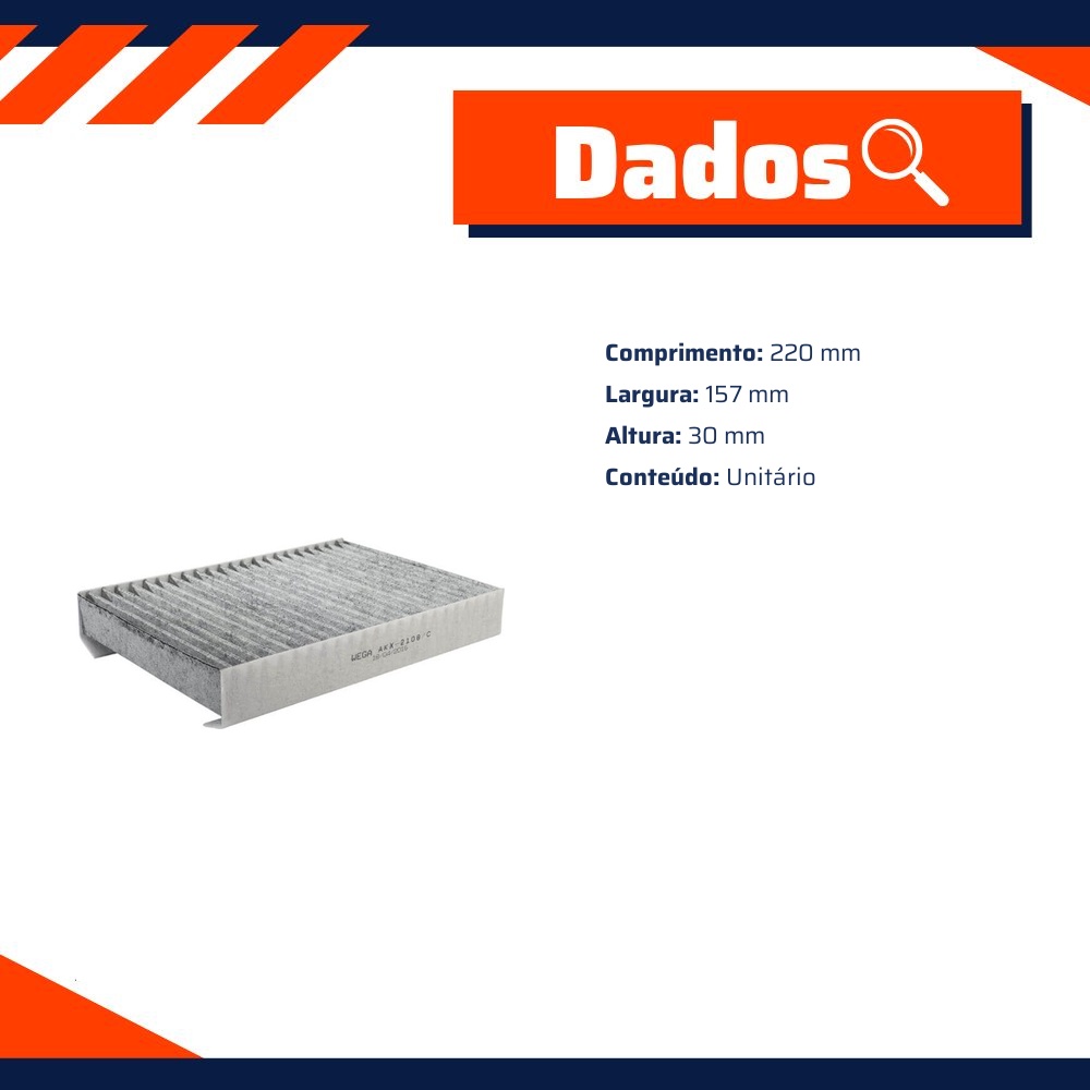 FIltro de Ar Condicionado Cabine com Carvão Ativado - Wega - AKX-2108/C