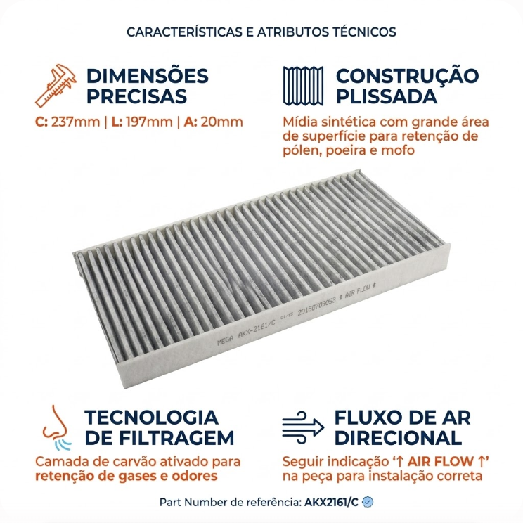 FIltro de Ar Condicionado Cabine com Carvão Ativado - Wega - AKX-2161/C