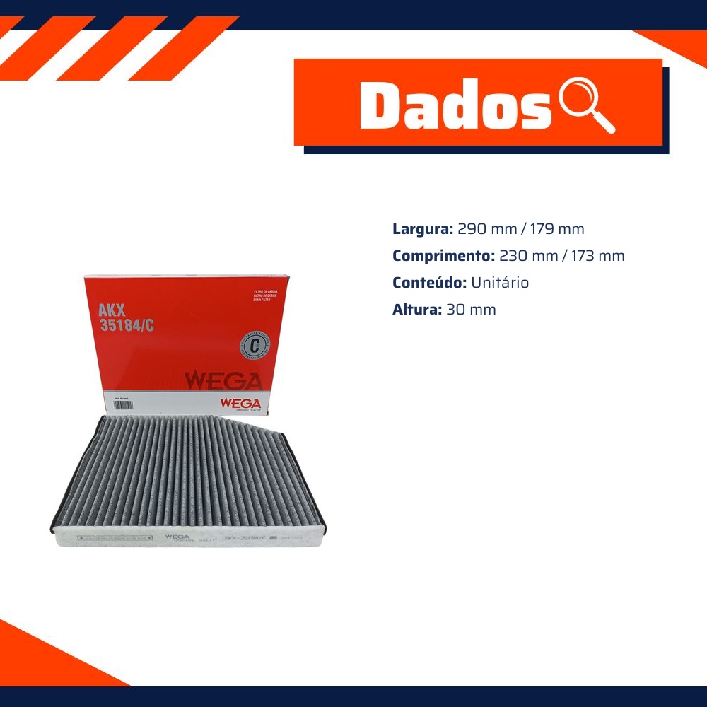 Filtro de Ar da Cabine com Carvão Ativado para Ford Transit - Wega - AKX-35184/C