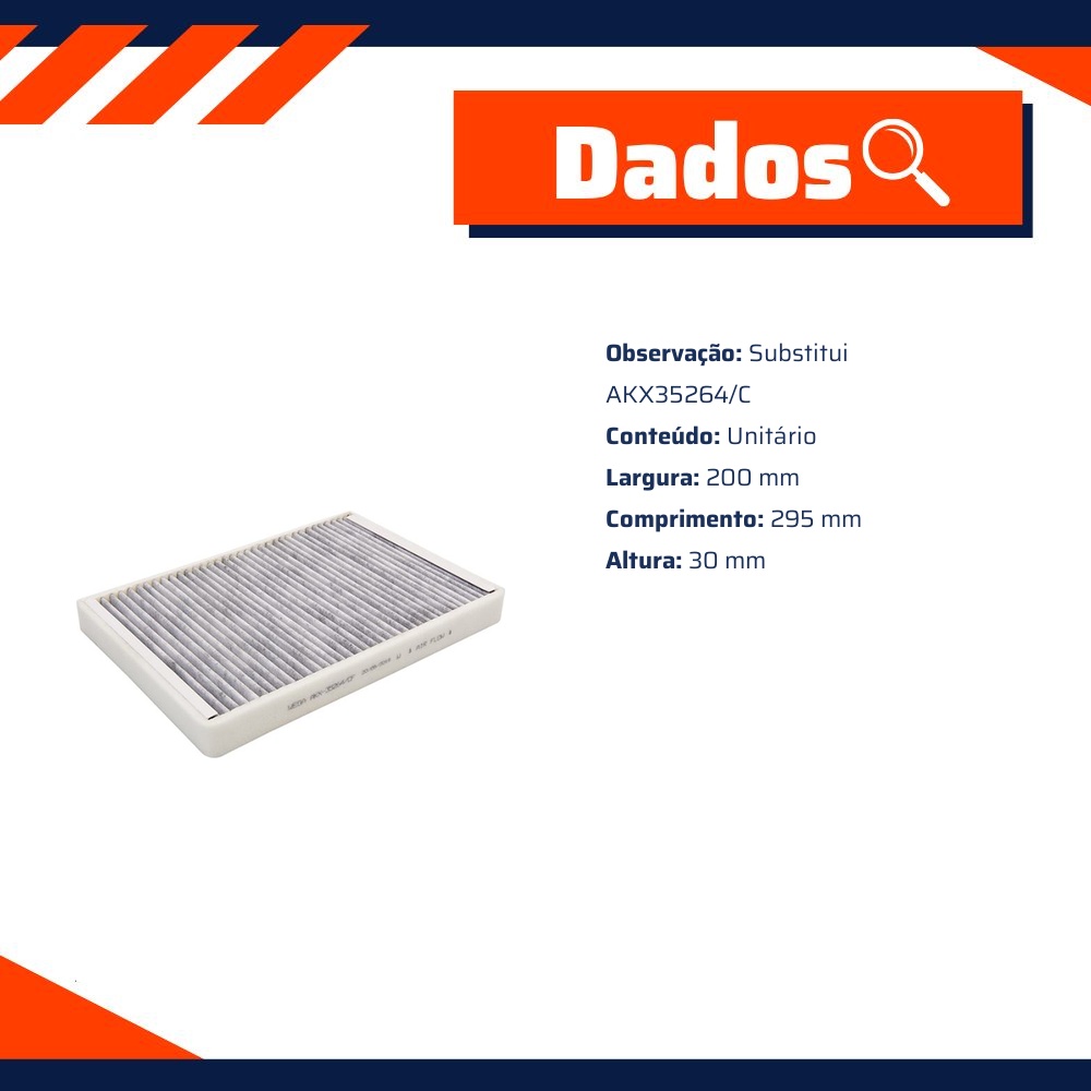 FIltro de Ar Condicionado Cabine com Carvão Ativado - Wega - AKX-35264/CF