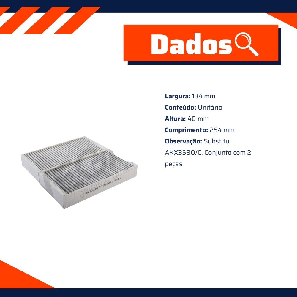 FIltro de Ar Condicionado Cabine com Carvão Ativado - Wega - AKX-3580/C-2