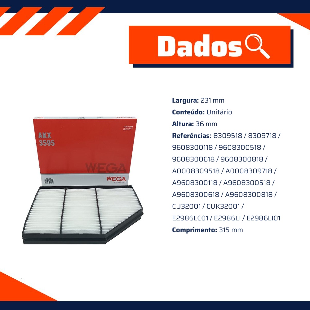 FIltro de Ar Condicionado Cabine - Wega - AKX-3595
