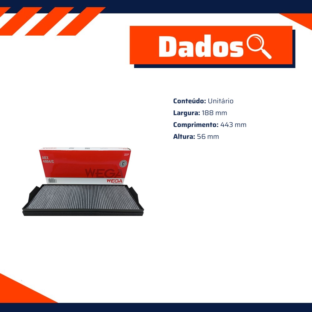 FIltro de Ar Condicionado Cabine com Carvão Ativado - Wega - AKX-4004/C