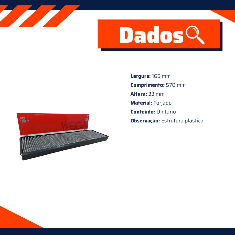 FIltro de Ar Condicionado Cabine com Carvão Ativado - Wega - AKX-4005/C