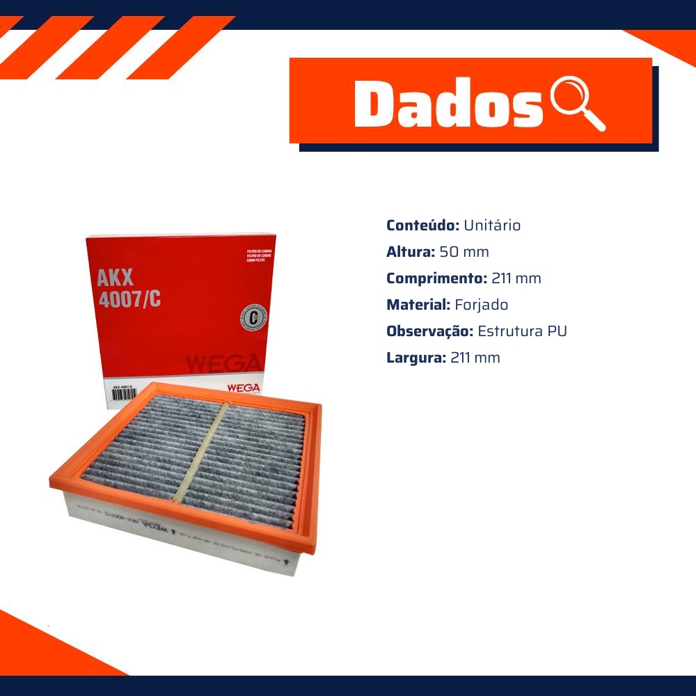 FIltro de Ar Condicionado Cabine com Carvão Ativado - Wega - AKX-4007/C