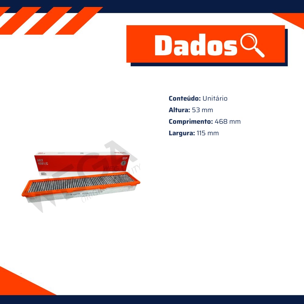 FIltro de Ar Condicionado Cabine com Carvão Ativado - Wega - AKX-4591/C