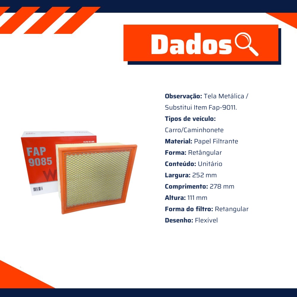 Filtro de Ar do Motor - Wega - FAP-9085
