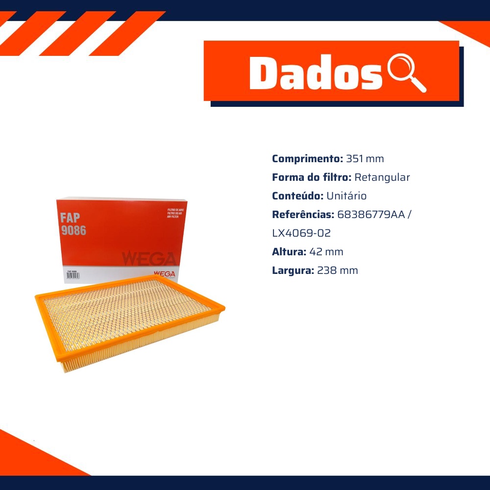 Filtro de Ar para Ram 1500 e Classic - Wega - FAP-9086