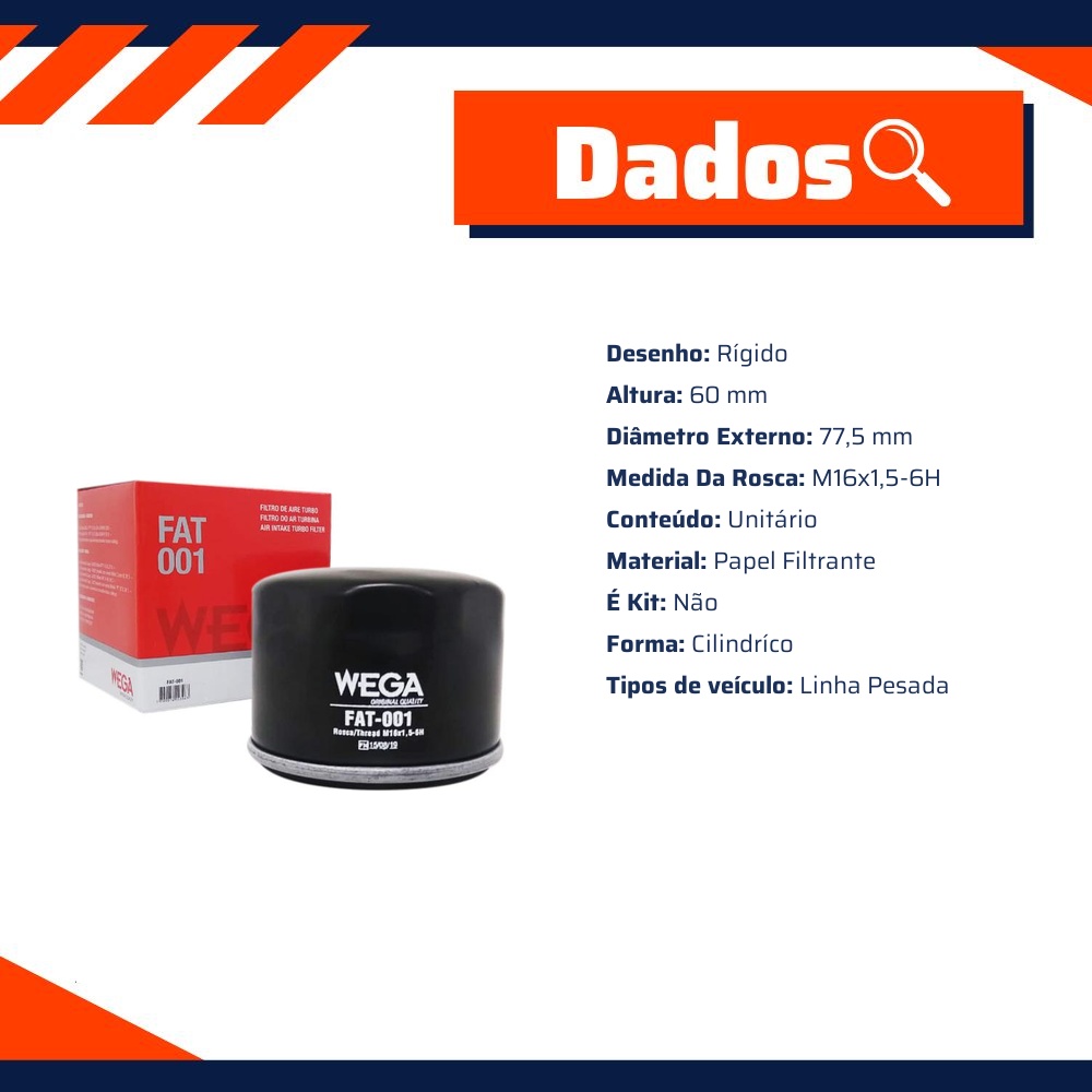 Filtro de Ar do Motor - Wega - FAT-001