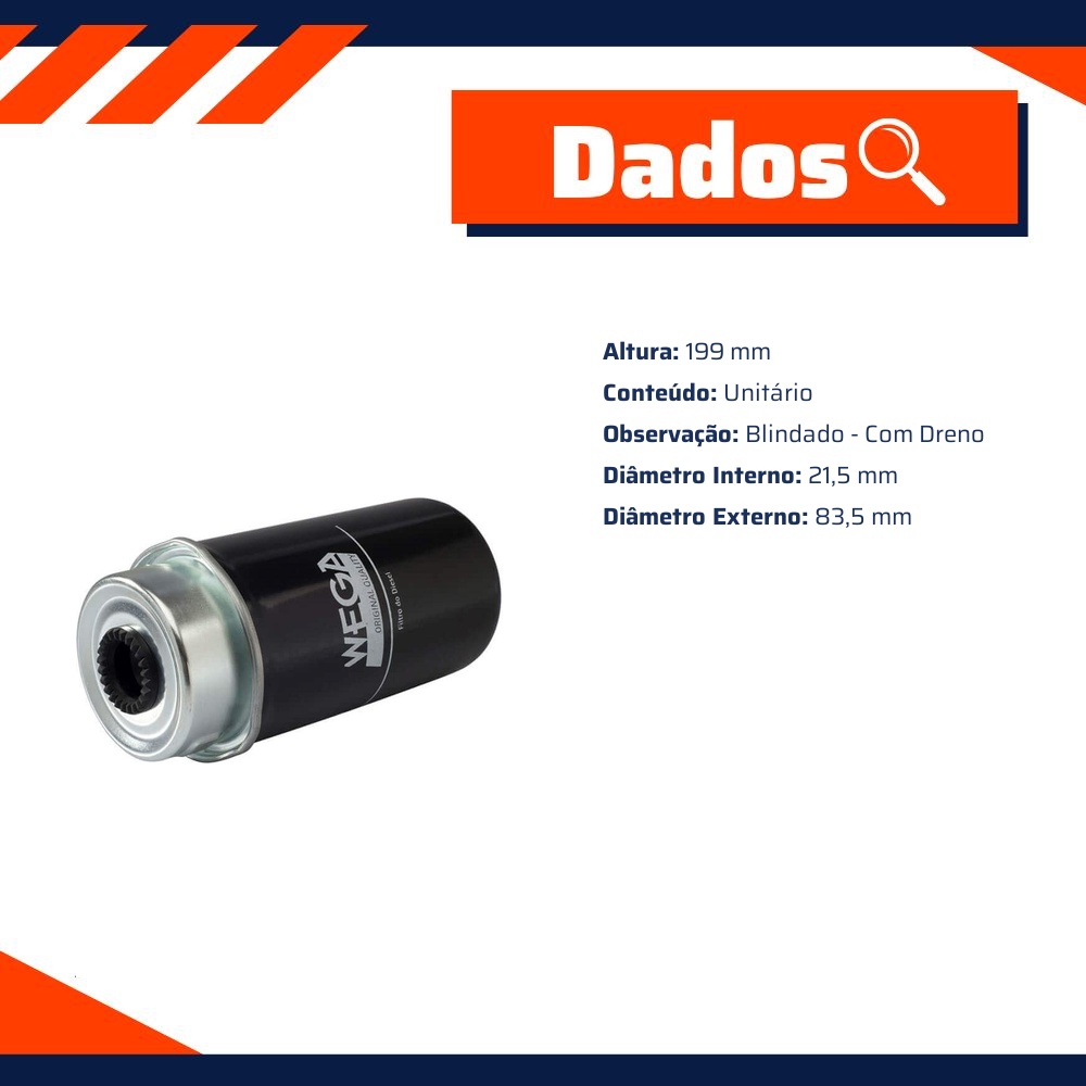Filtro de Combustível com Dreno para Ford Transit - Wega - FCD-0185