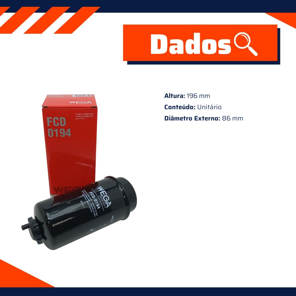 Filtro de Combustível com Dreno - Wega - FCD-0194