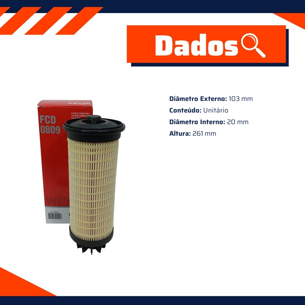 Filtro de Combustível - Wega - FCD-0809