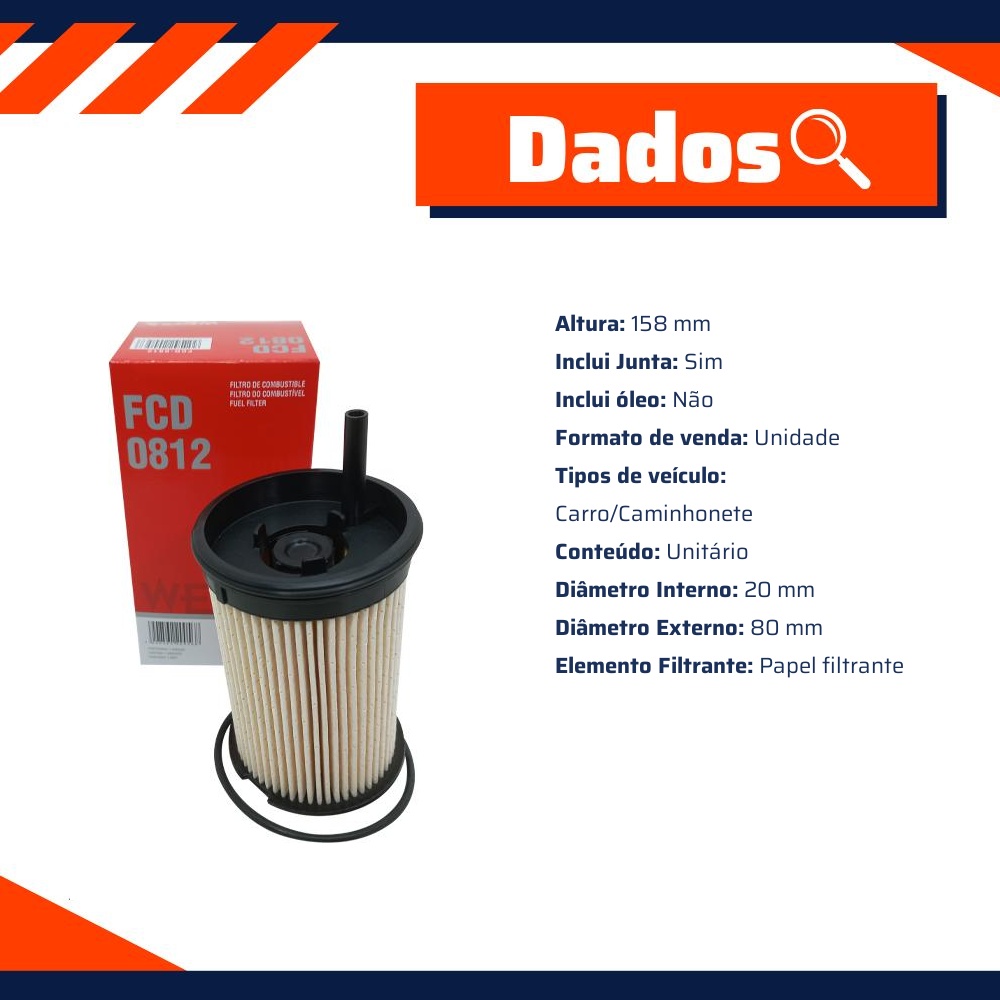 Filtro de Combustível para Ford Ranger - Wega - FCD-0812
