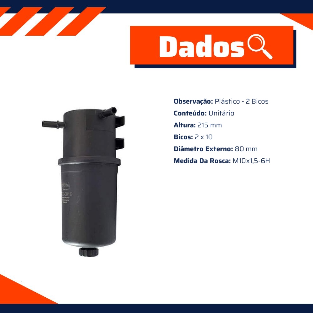 Filtro de Combustível com Dreno para Volkswagen Amarok - Wega - FCD-0919