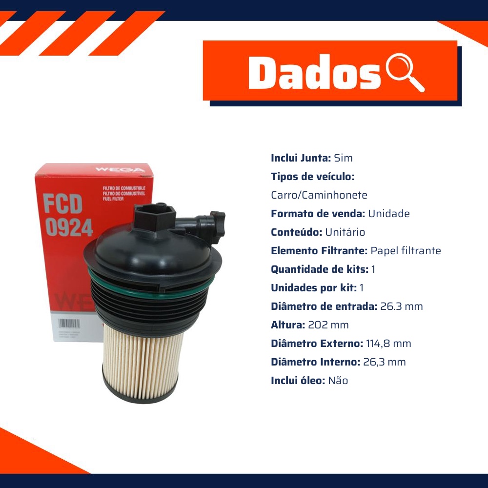 Filtro de Combustível para Ford Transit - Wega - FCD-0924