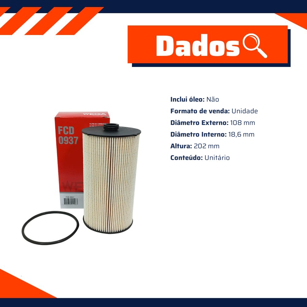 Filtro de Combustível para Iveco S-Way 480 S-Way 540 - Wega - FCD-0937