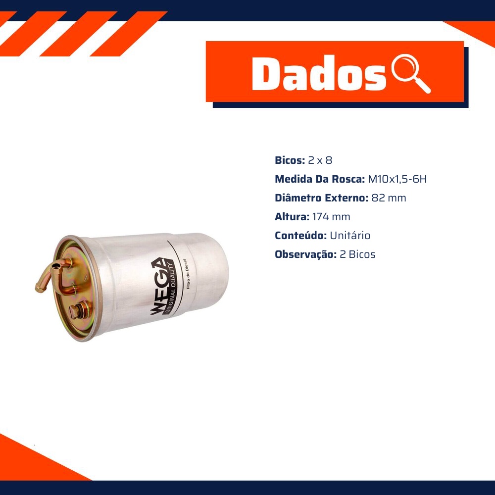 Filtro de Combustível com Dreno para Chevrolet S10 Nissan X-Terra - Wega - FCD-2066/2