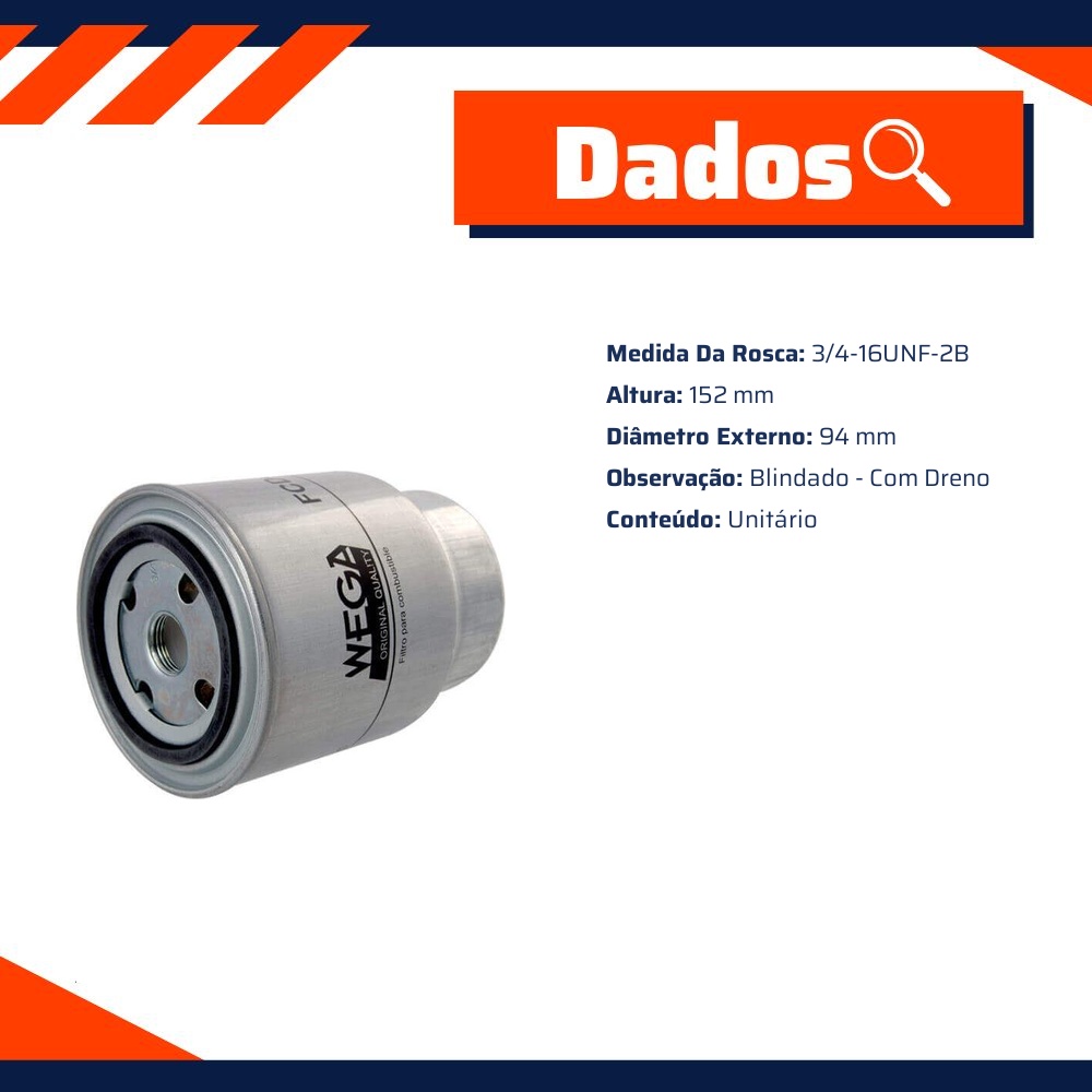 Filtro de Combustível com Dreno para Nissan Frontier Pathfinder - Wega - FCD-2066/3