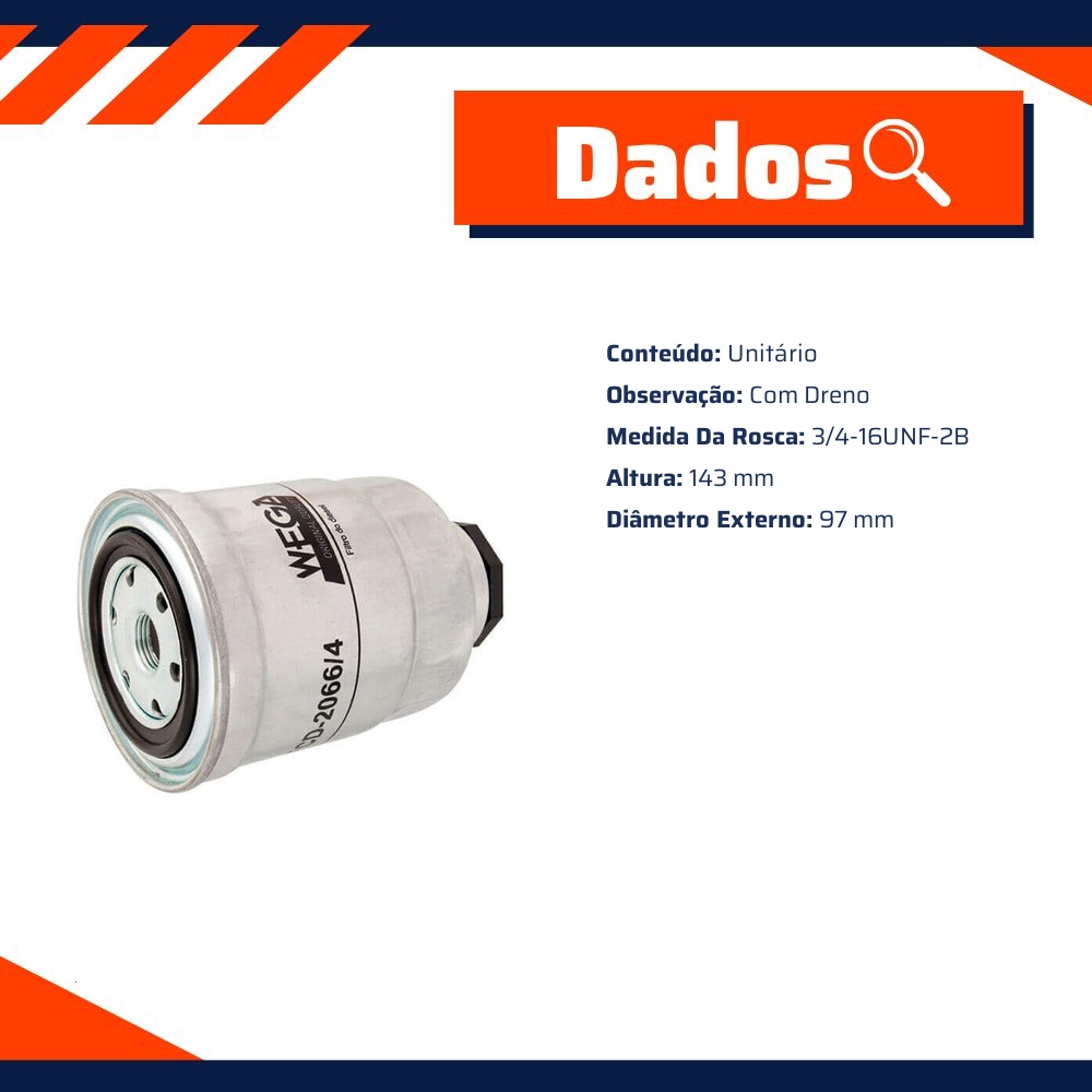 Filtro de Combustível com Dreno para Nissan Frontier - Wega - FCD-2066/4
