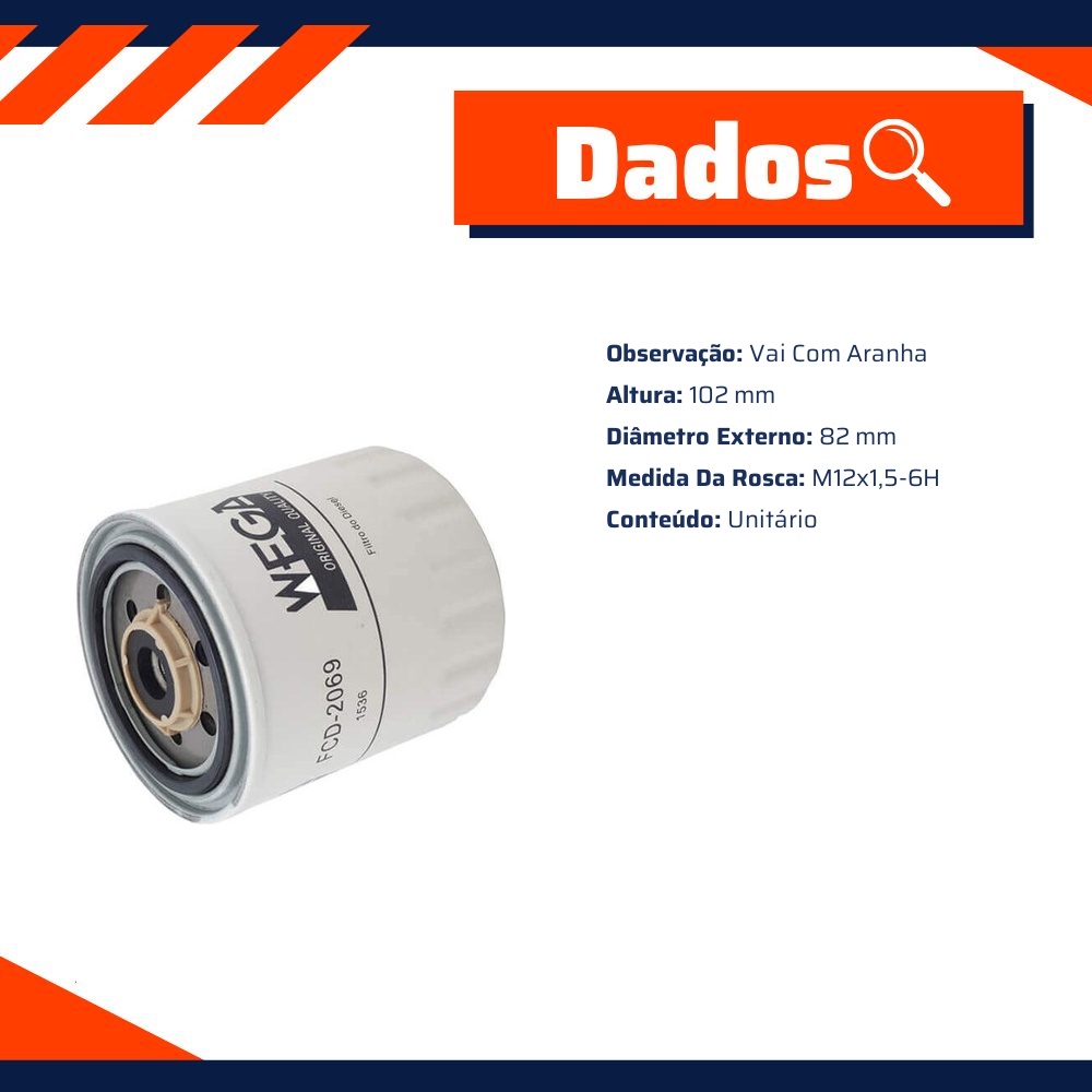 Filtro de Combustível para Ssangyong Musso Rexton - Wega - FCD-2069