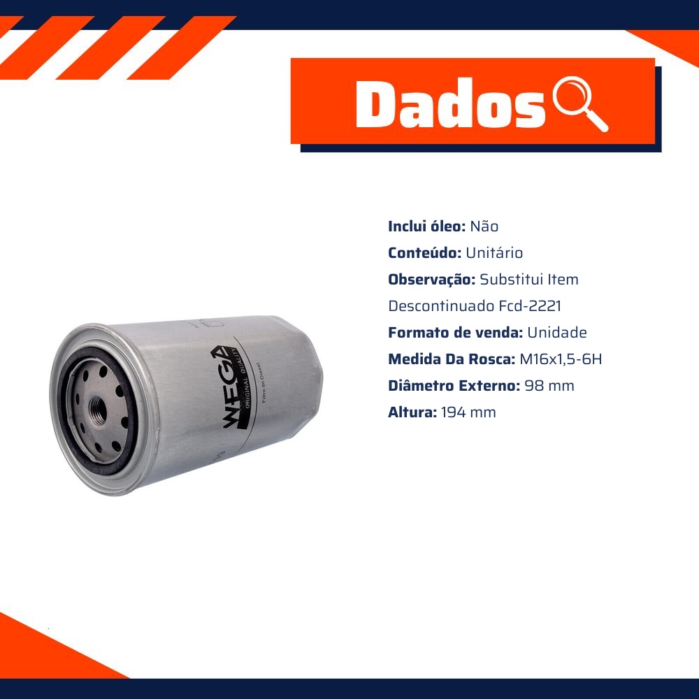 Filtro de Combustível com Dreno - Wega - FCD-2099