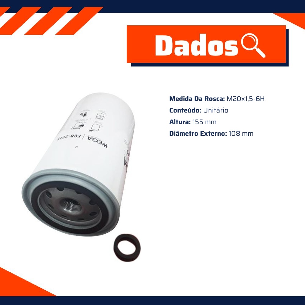 Filtro de Combustível para Foton Aumark - Wega - FCD-2245