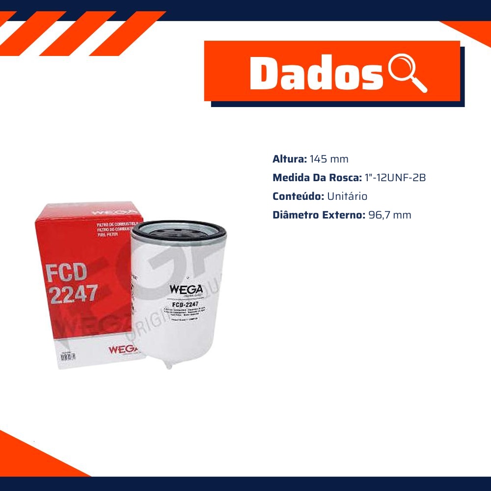 Filtro de Combustível com Dreno - Wega - FCD-2247