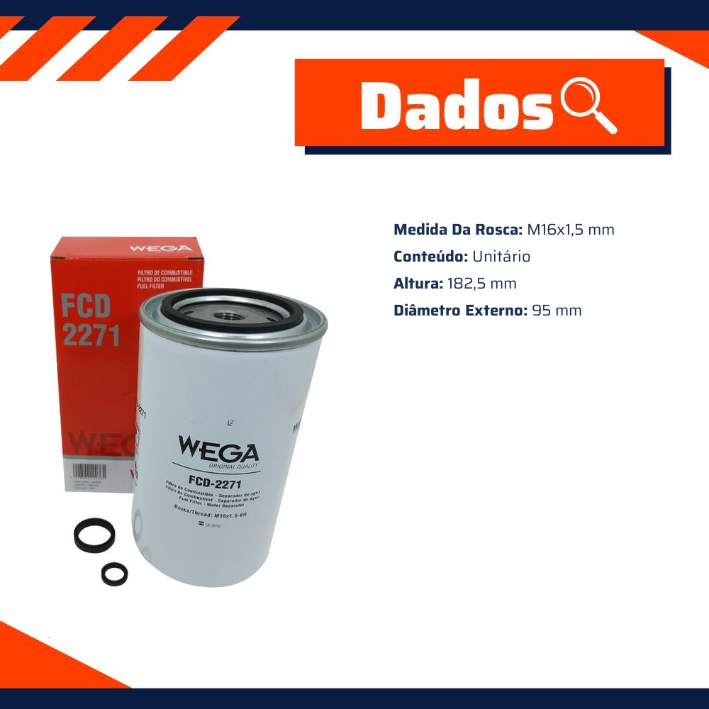 Filtro de Combustível com Dreno - Wega - FCD-2271