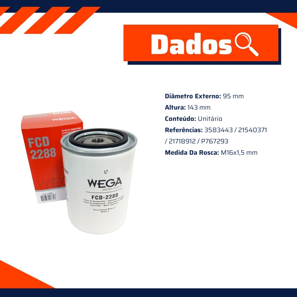 Filtro de Combustível - Wega - FCD-2288
