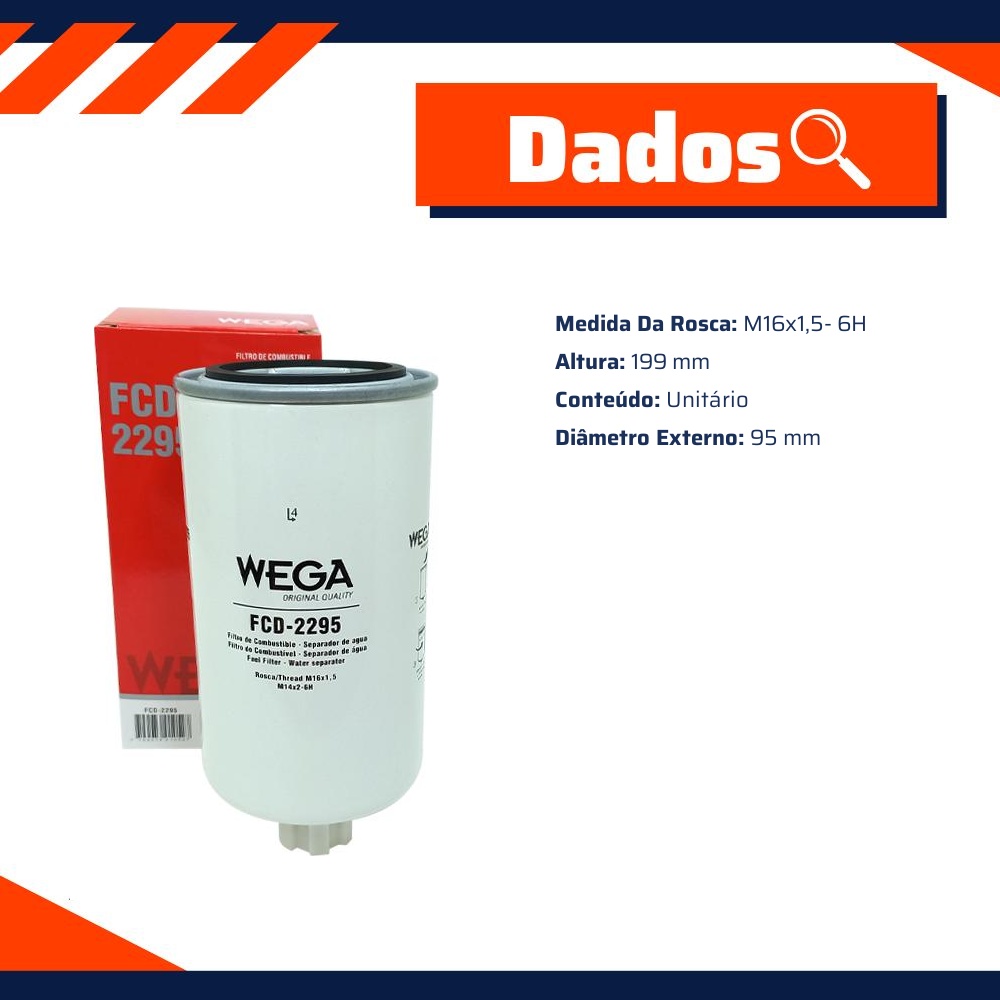 Filtro de Combustível com Dreno - Wega - FCD-2295