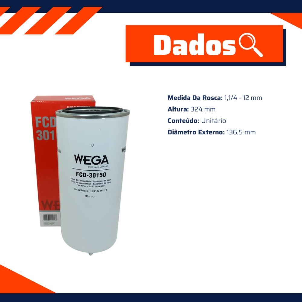 Filtro de Combustível com Dreno - Wega - FCD-30150