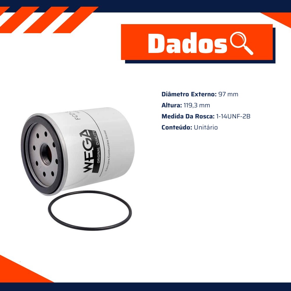 Filtro de Combustível Separador de Água sem Copo - Wega - FCD-3026
