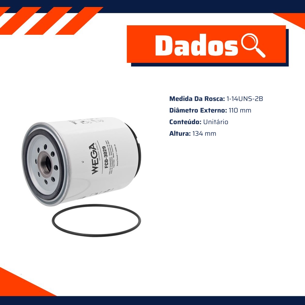 Filtro de Combustível Separador de Água sem Copo - Wega - FCD-3029