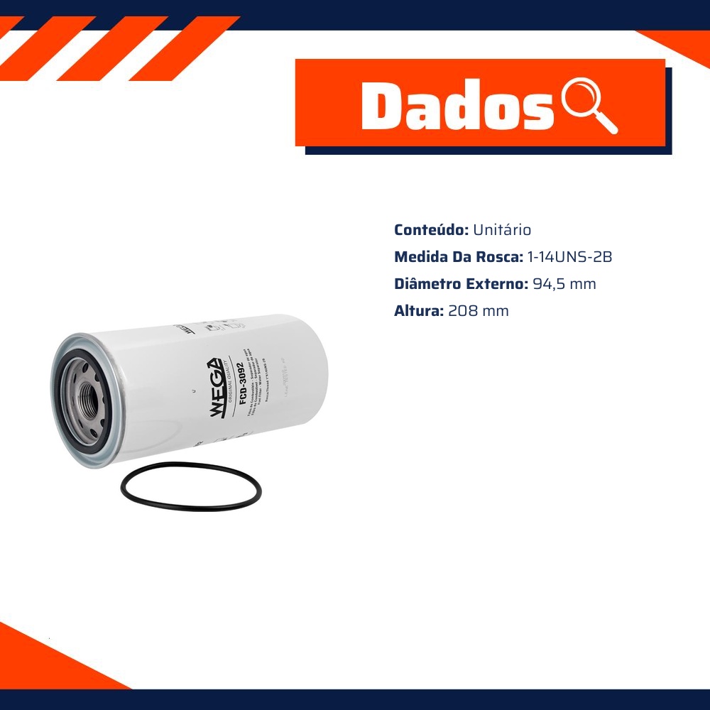 Filtro de Combustível Separador de Água sem Copo - Wega - FCD-3092
